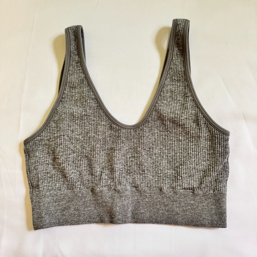 Aerie Ribbed Bra Gray Stretchy Casual Lounge Gym Women's Size Medium